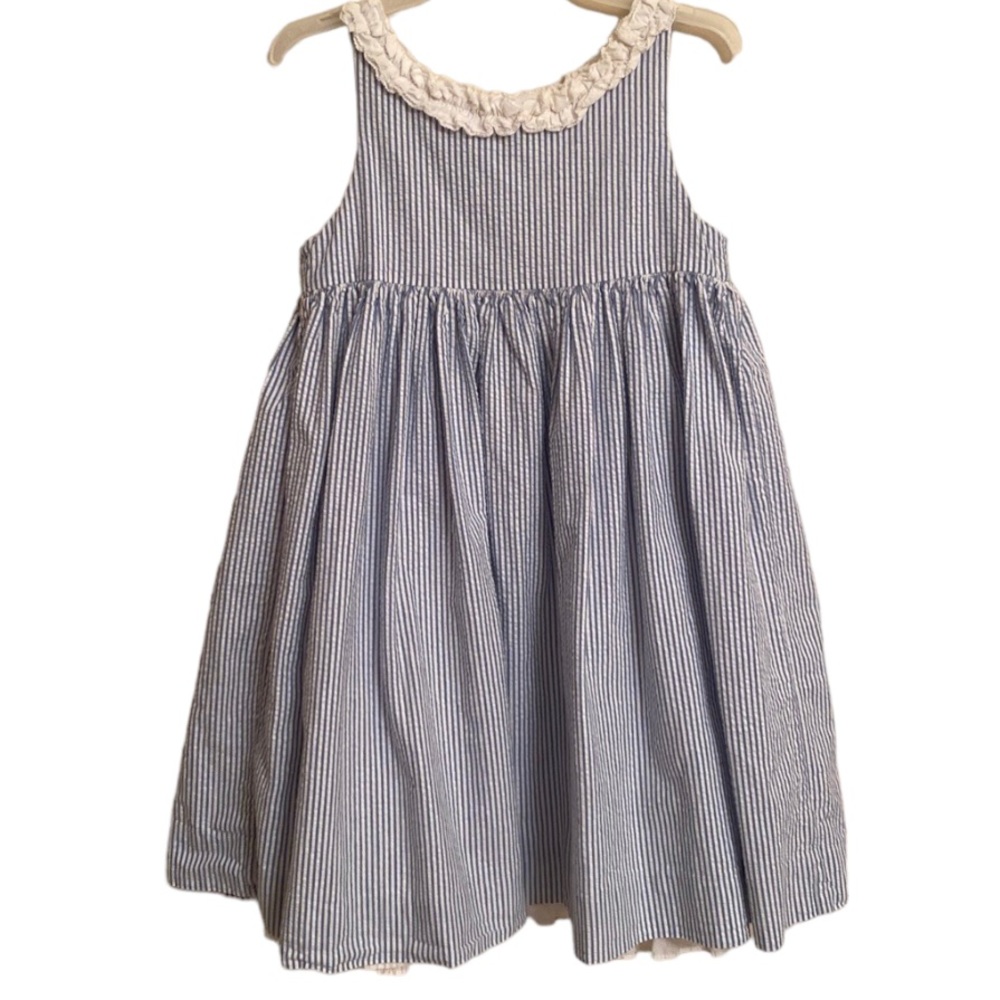 RALPH LAUREN Girls Sleeveless Seersucker Baby Blue Fit and Flare Dress Size 4/4T